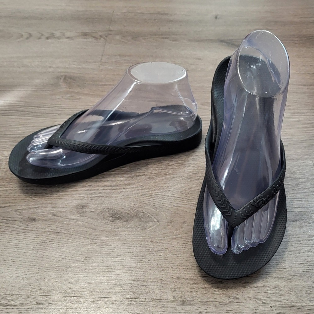 Archies Arch Support Flip Flops Black Womens 7 Orthotic Sandals Comfort Travel